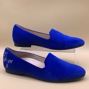 Vionic Women's Willa Loafer Flat Cobalt Velvet Blue Silver Embroidery Size 9.5